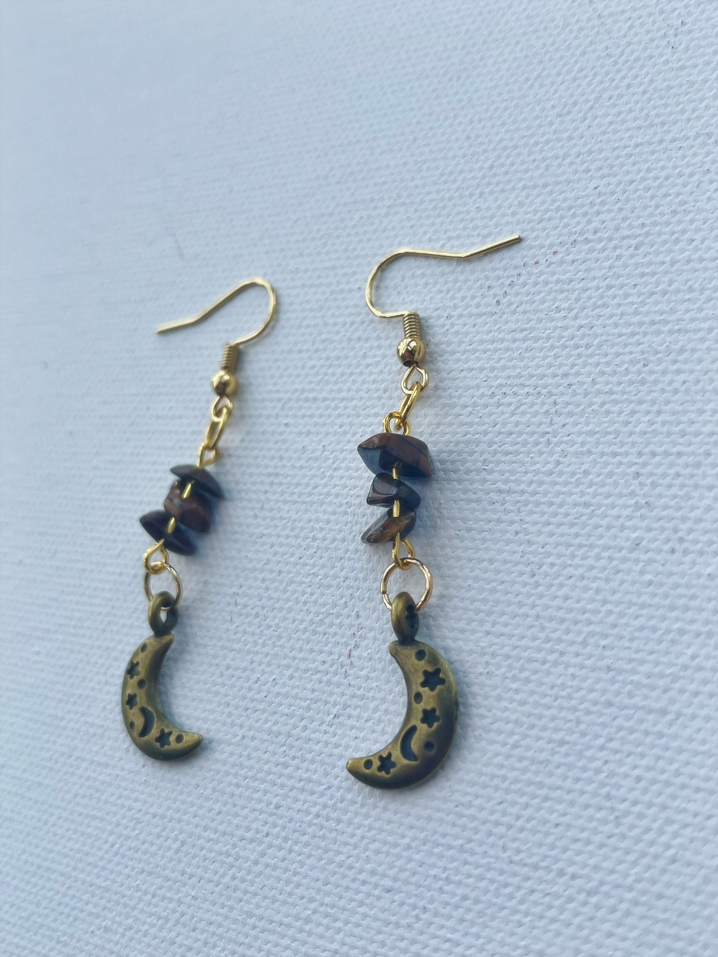 tigers eye chip moon earrings