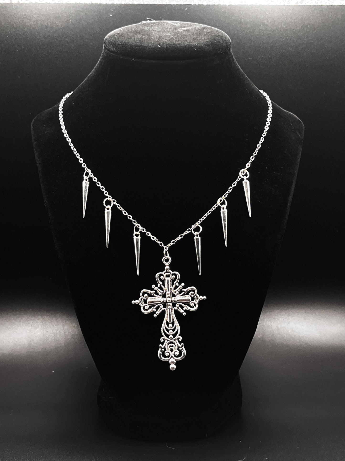 Silver cross drop necklace