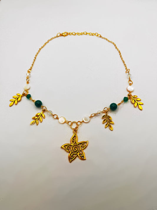 Golden star leaf necklace