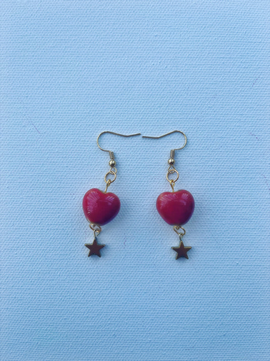 ceramic hearts with golden star earrings