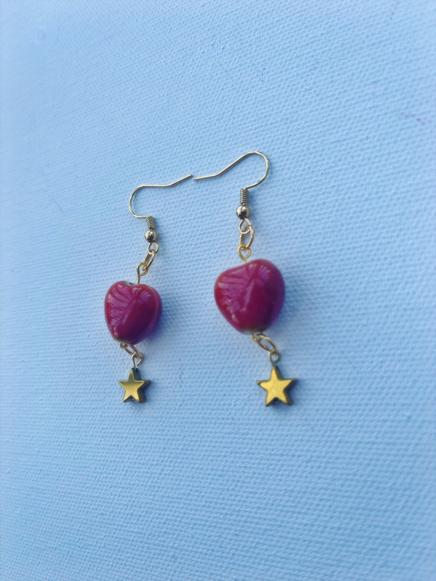 ceramic hearts with golden star earrings