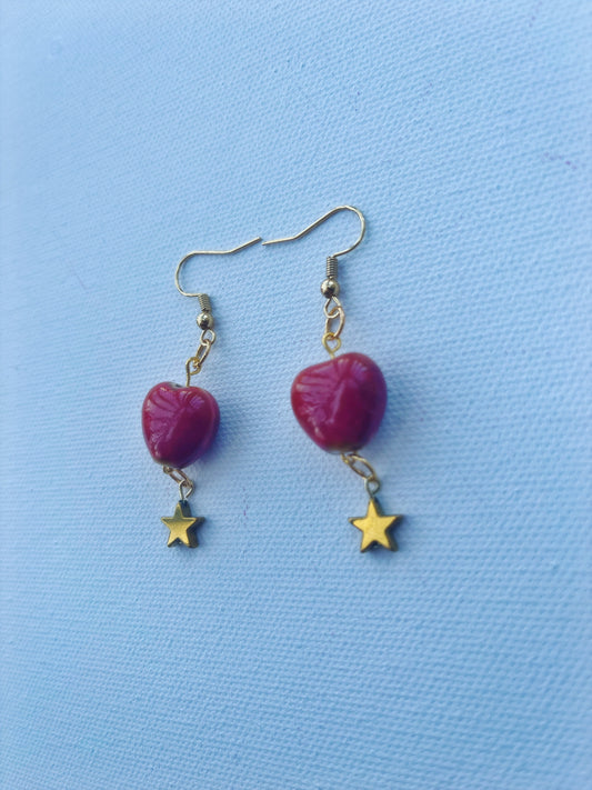 ceramic hearts with golden star earrings