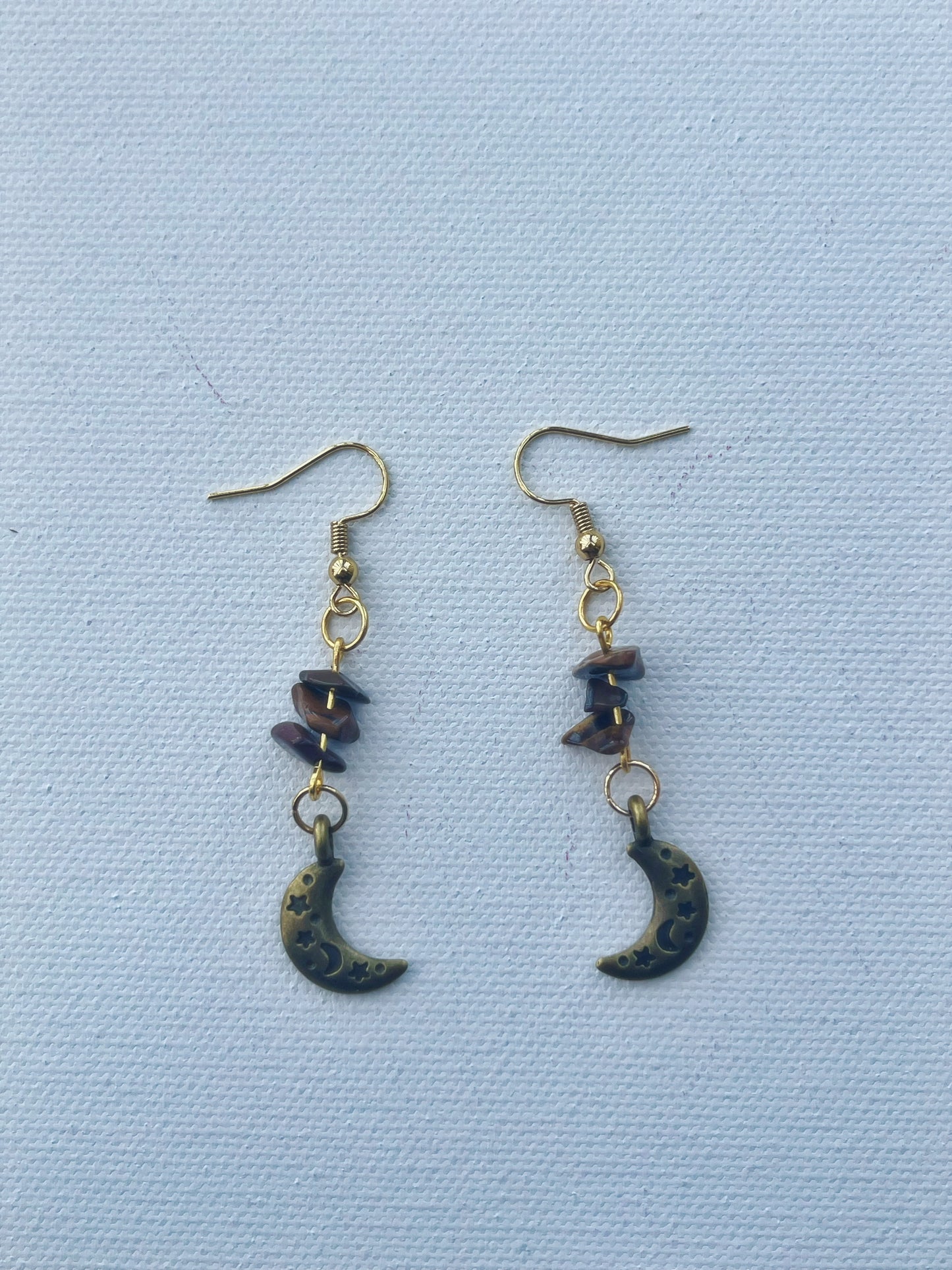 tigers eye chip moon earrings