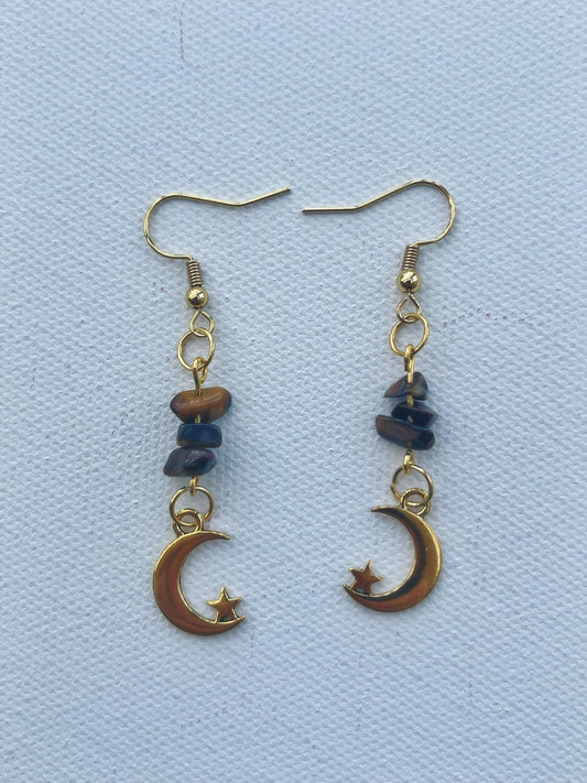 Tigers eye chip star and moon earrings