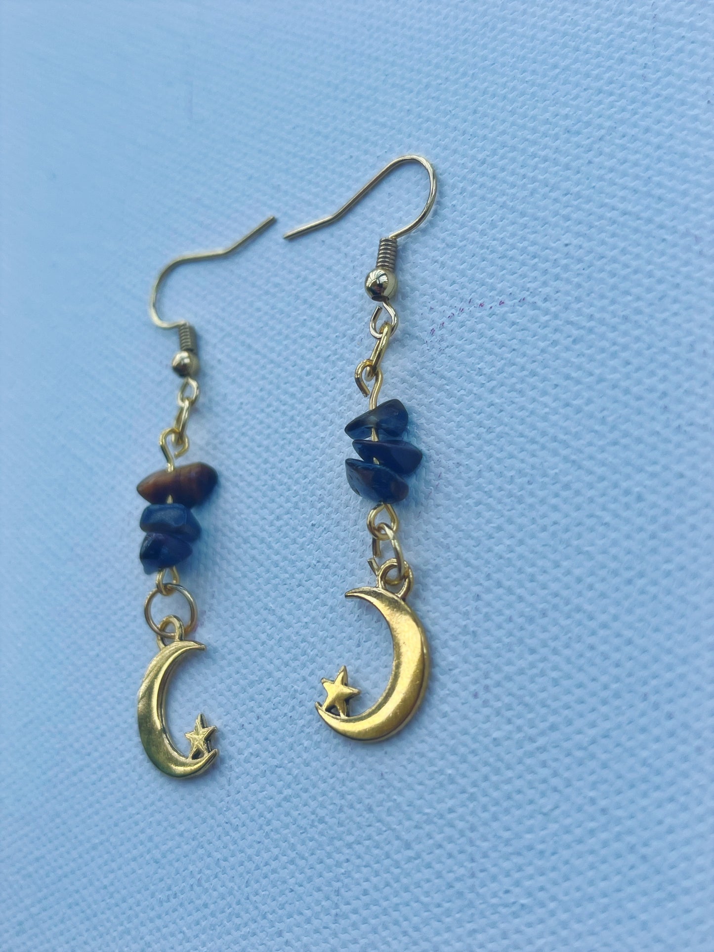 Tigers eye chip star and moon earrings