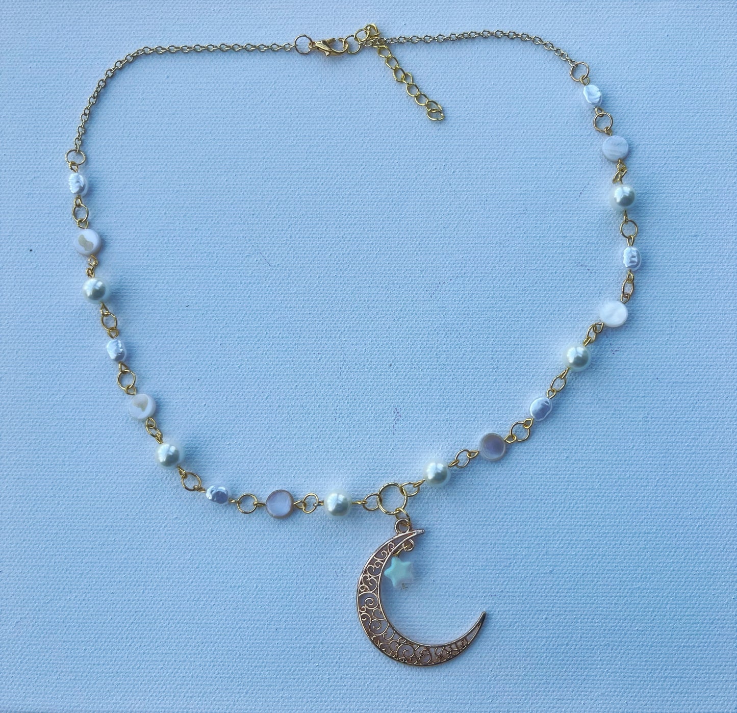 golden moon drop necklace with freshwater pearl