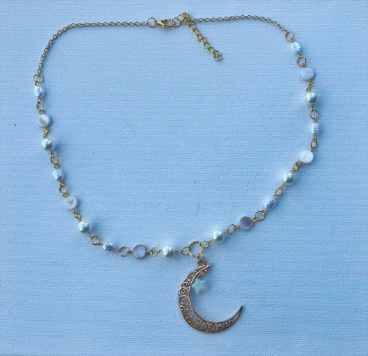 golden moon drop necklace with freshwater pearl